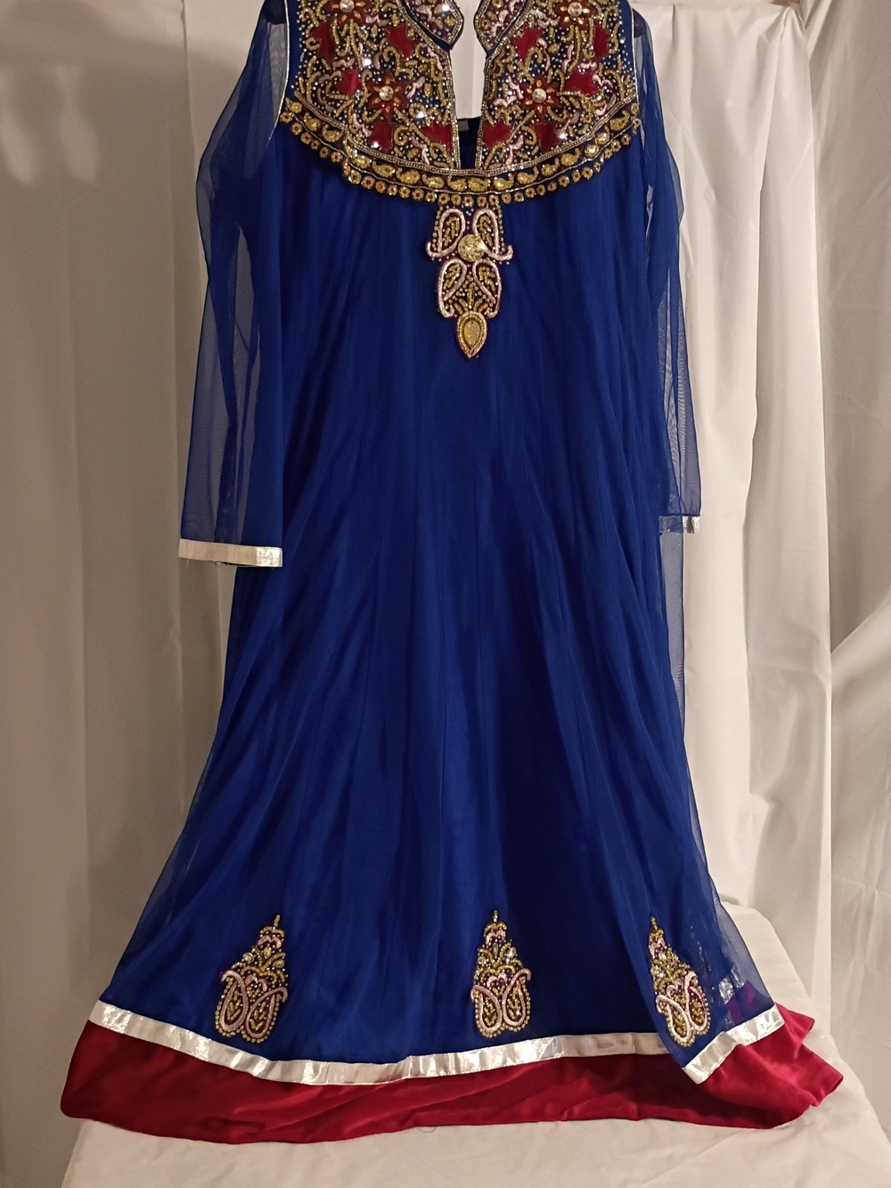 Embellished Royal Blue Women's Wedding Lehenga with Red Border